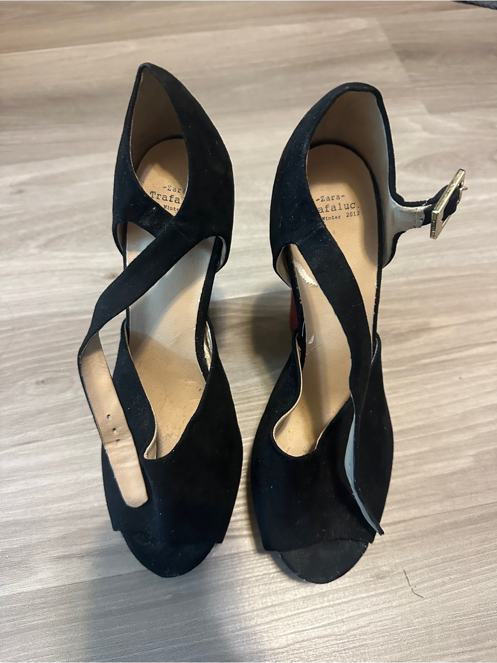 Zara Trafaluc Vintage Black Suede Red Platform Heels Size 7
